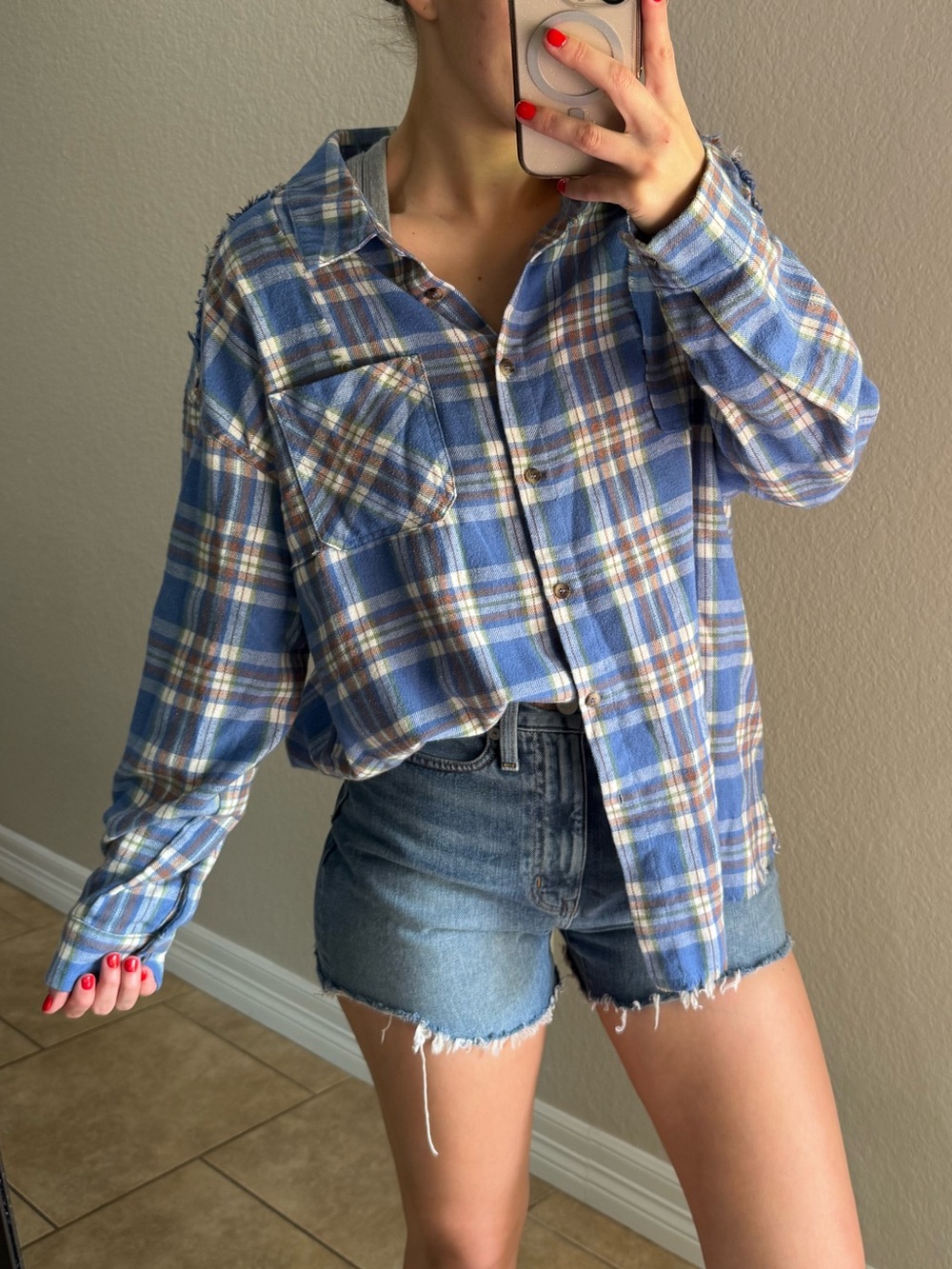 Very J Blue Plaid Button-Down Flannel Shirt